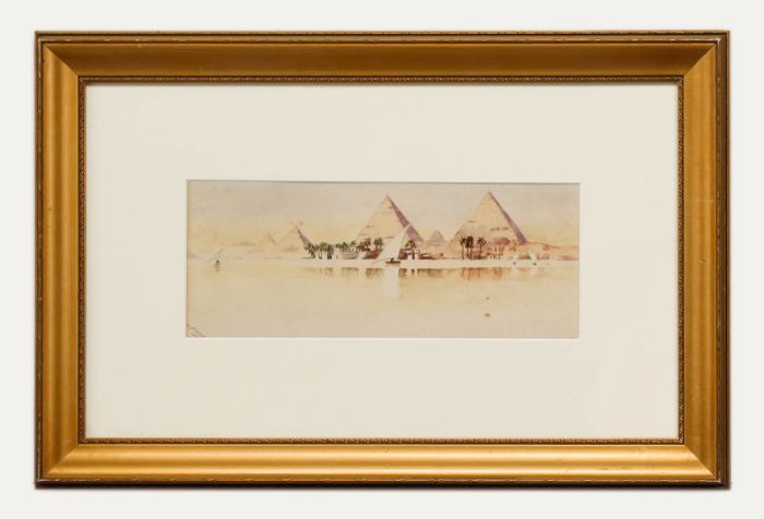 H.L. Pignon - Framed 1915 Watercolour, Pyramids on the Nile