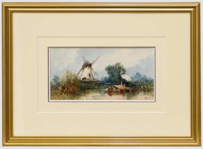 Paul Marny (1829-1914) - Framed Watercolour, A Lakeside Windmill