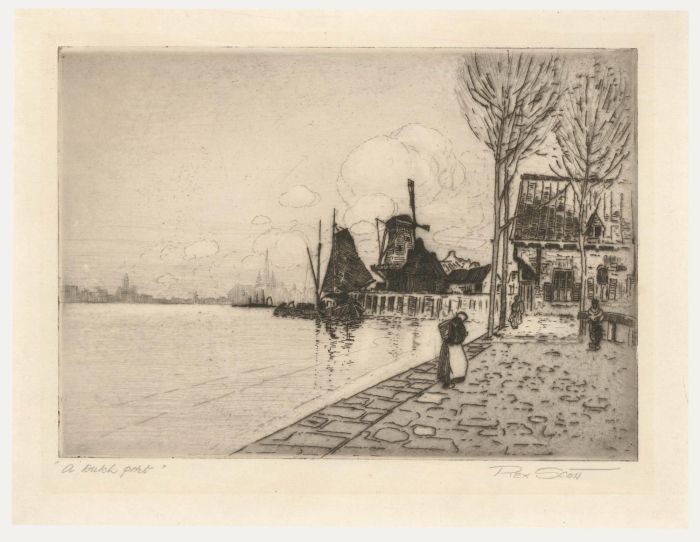 Rex Scott - Early 20th Century Etching, A Dutch Port