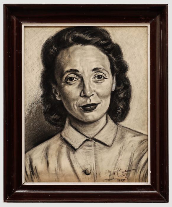 1959 Charcoal Drawing - Smiling Lady