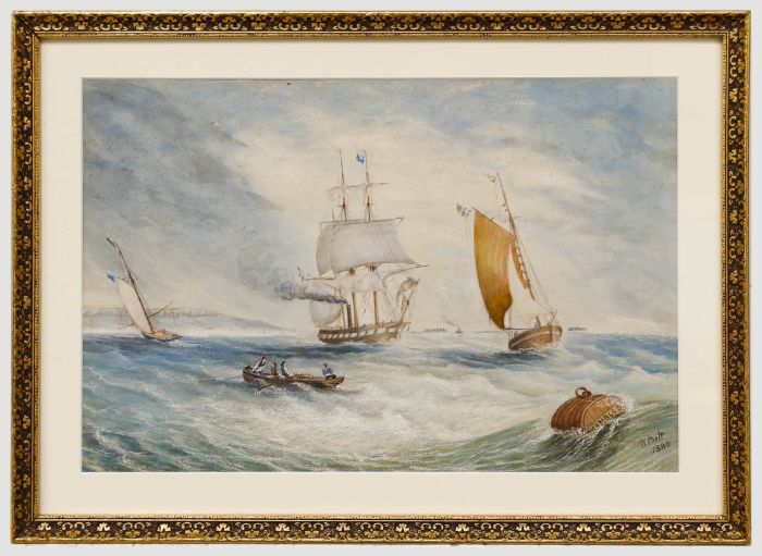 W. Bolt - Framed Late 19th Century Watercolour, Ships Off a Choppy Coastline