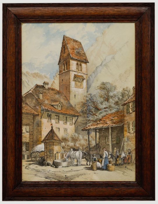 19th Century Watercolour - Gathering by the Well