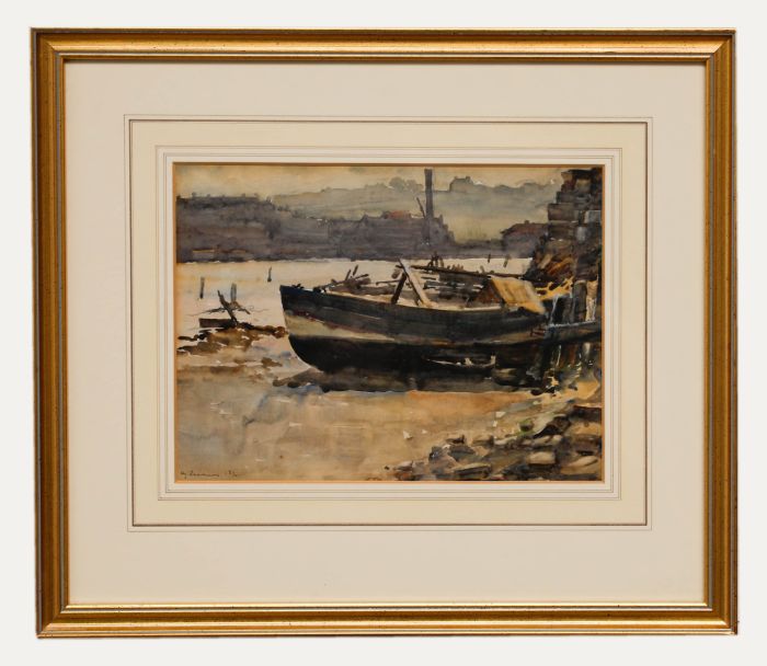 Henry Readman  - 1912 Watercolour, Beached Fishing Boat