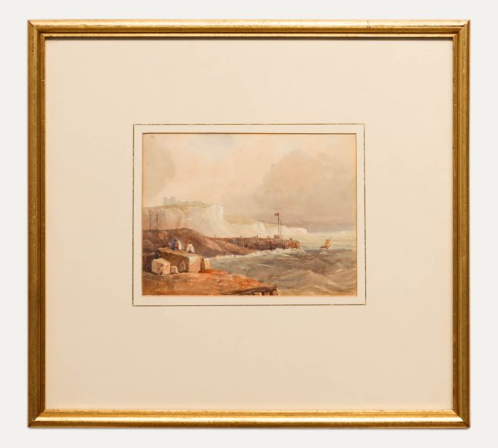Attrib. Edward Webb (1805-1854)- Framed Watercolour, Dover Castle from the Jetty