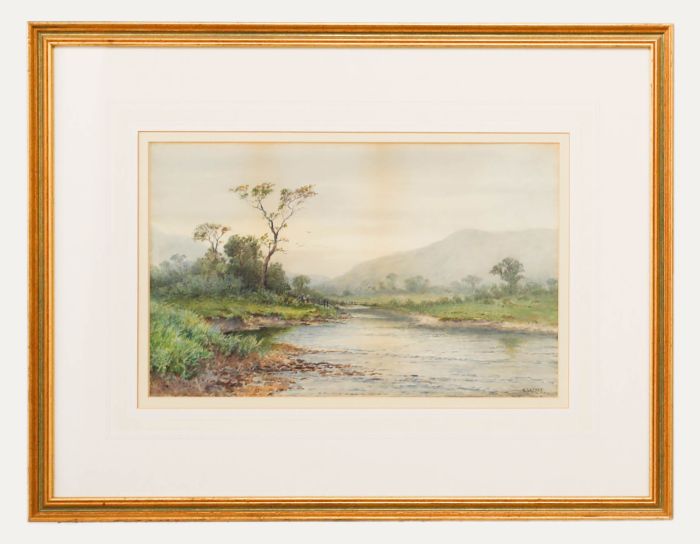 George Barker (1858-1911) - Framed Watercolour, Valley Landscape