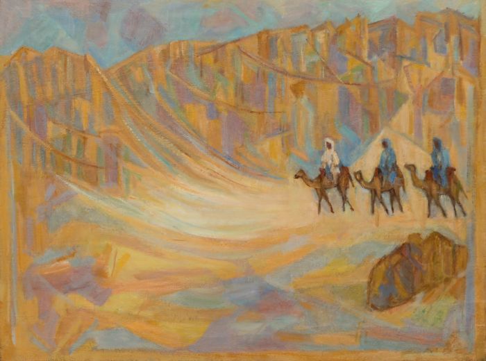 Eleonore Reinhold (1905-1984) - 20th Century Oil, Moroccan Landscape Camel Train