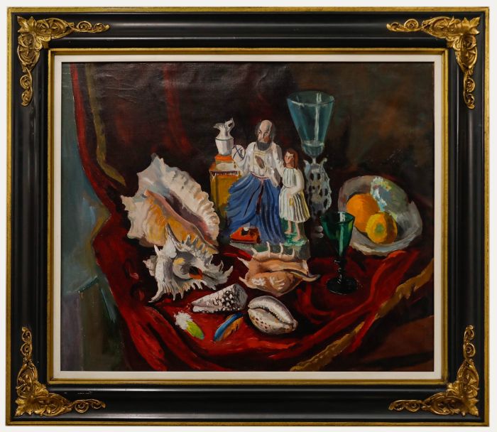 Framed Mid 20th Century Oil - Sea Shells & Sherry Glasses