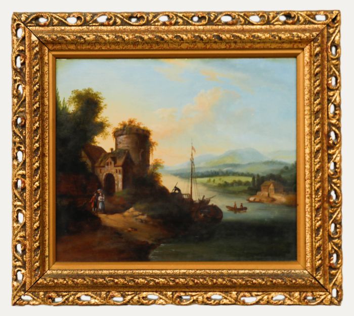 Manner of John Rathbone  - Framed 19th Century Oil, Castle Turret on the River