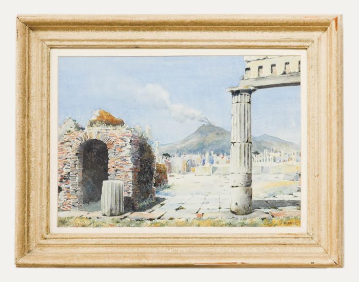 Blamire - Framed Mid 20th Century Watercolour, Smouldering Volcano
