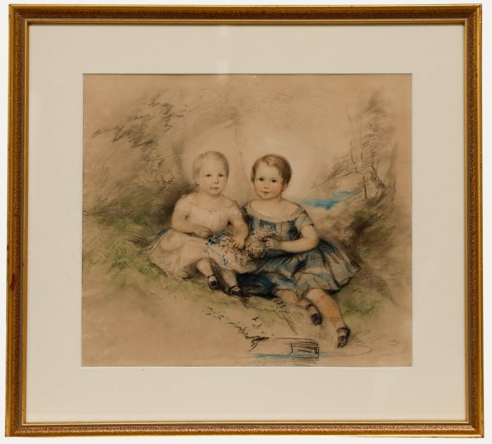 Victorian Mid 19th Century Pastel - Sibling Portrait