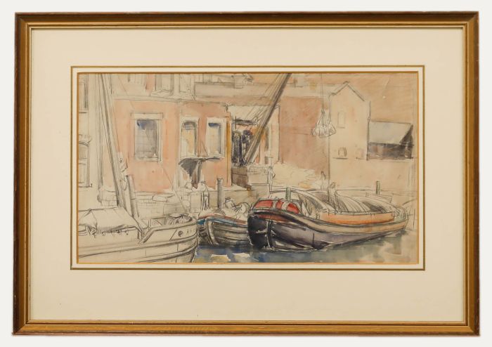 Mid 20th Century Watercolour - Harbourside