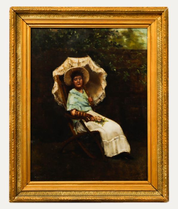 Framed Late 19th Century Oil - Lady Under the Parasol