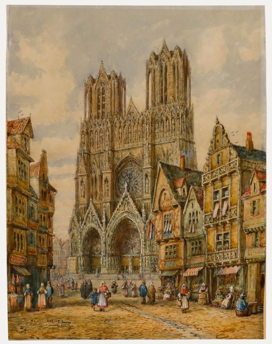 M. Schafer - 19th Century Watercolour, Reims Cathedral