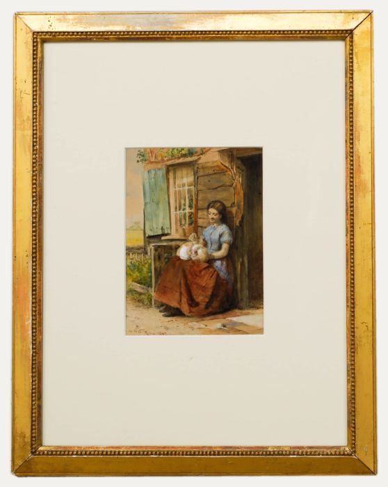 George Goodwin Kilburne (1839-1924) - 1867 Watercolour, Mother and Baby
