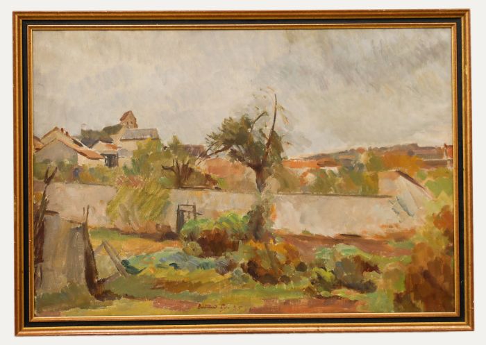 Bertrand Py (1895-1973) - Framed Oil, Looking Towards the Village Bell Tower 