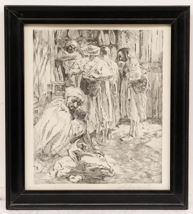 Almery Lobel-Riche (1880-1950)- Framed Early 20th Century Etching, At the Market