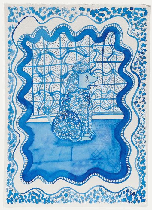 Jemma Jamie - 2025 Pen and Ink Drawing, Poodle in Blue