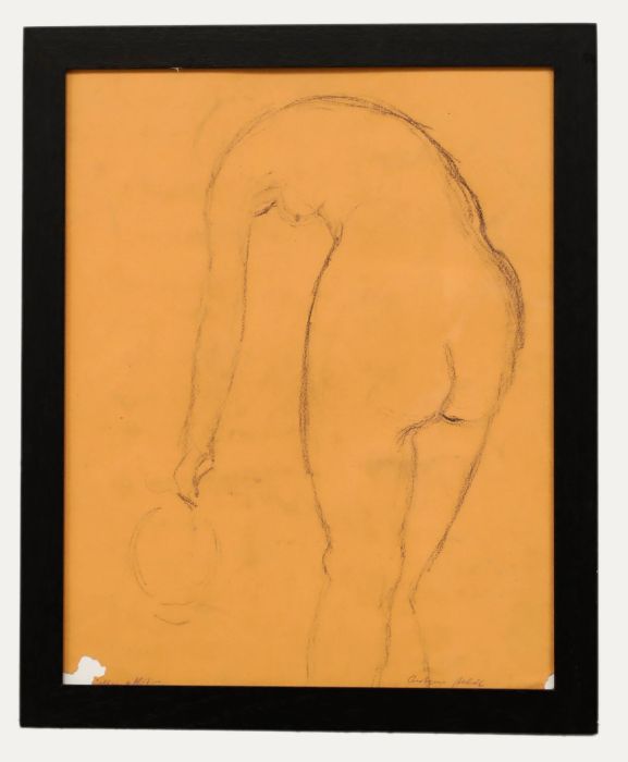 Anton Gold (1914-1970) - Mid 20th Century Charcoal Drawing, Stretching Nude