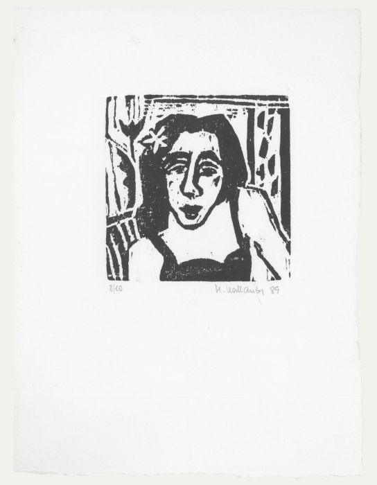 Marion Kallauka (b.1949) - 1989 Woodcut, Lady with Flower