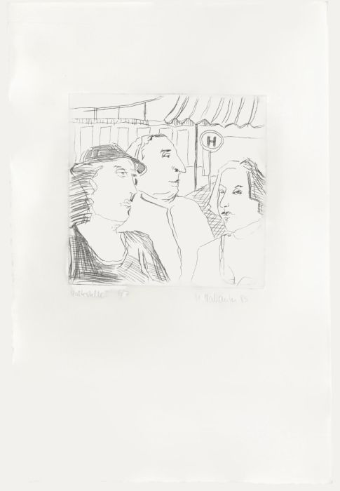 Marion Kallauka (b.1949) - 1983 Etching, The Bus Stop