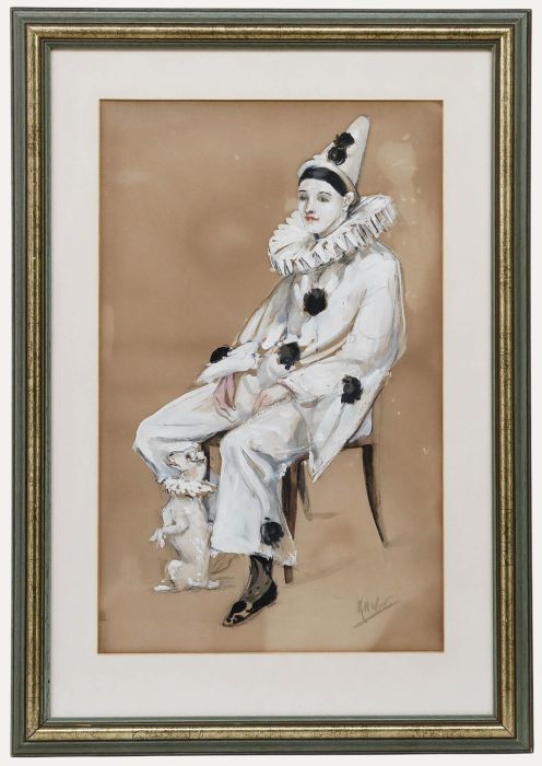 Katharine Montagu Wyatt - Framed 20th Century Gouache, Portrait of Pierrot