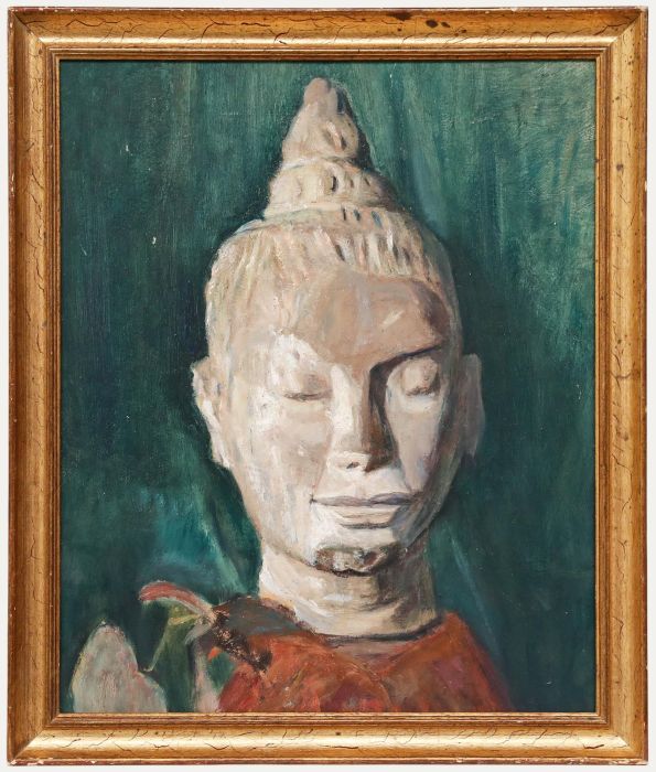 Cecile Hertz-Eyrolles (1875-1974) - Framed Oil, Stone Buddha