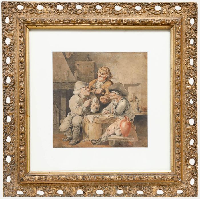 Framed Late 19th Century Watercolour - A Game of Cards