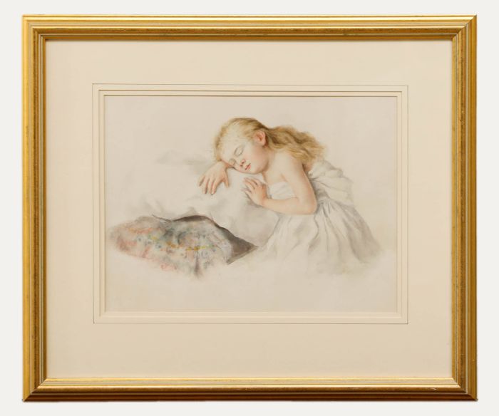 French School 19th Century Watercolour - Sweet Dreams