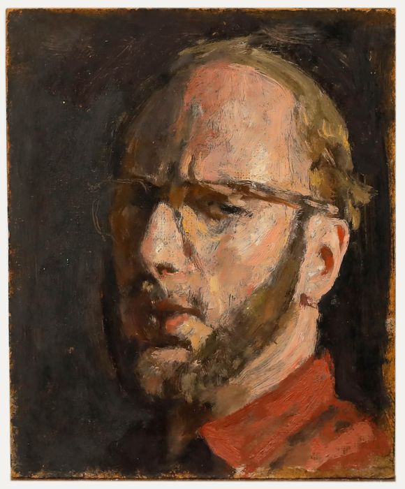 George Weissbort (1928-2013) - Oil, Contemplative Self Portrait in Red 