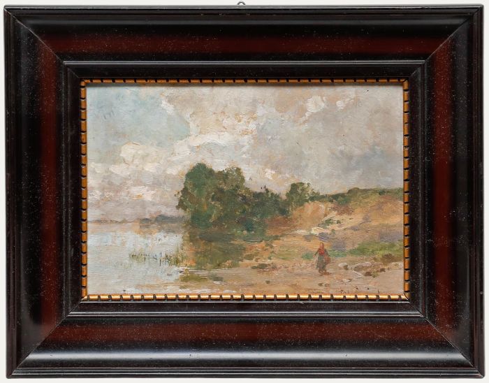 Karl Adam Heinisch (1847-1923) - Framed Oil, Walker on the Rib near Biberach 
