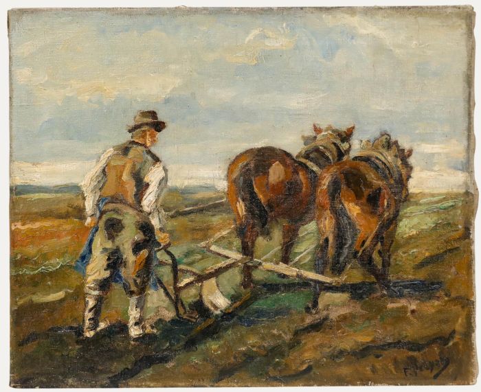 Franz Dreyer - German School Mid 20th Century Oil, Ploughing