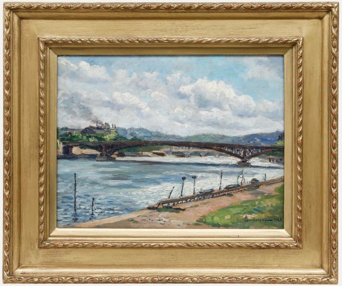 G. Lordereau - French School 1945 Oil, Bridge Over the River Seine