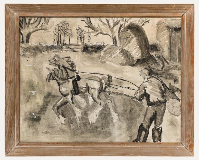 Framed Mid 20th Century Pen and Ink Drawing - Clearing Timber