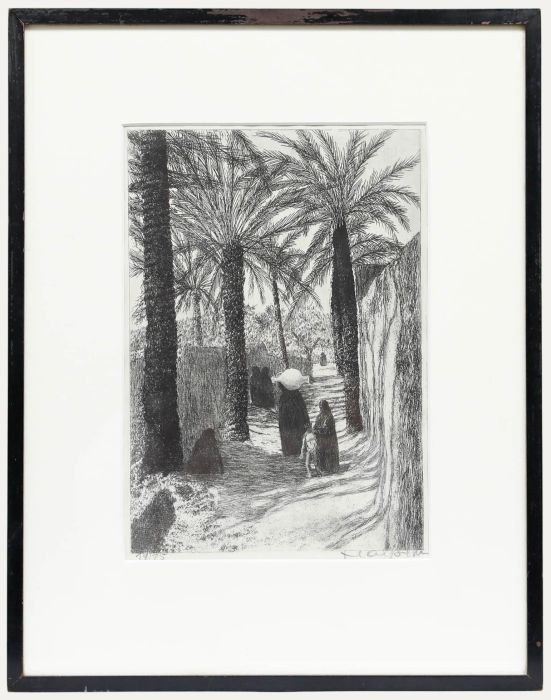 Framed Early 20th Century Etching - By the Palm Trees