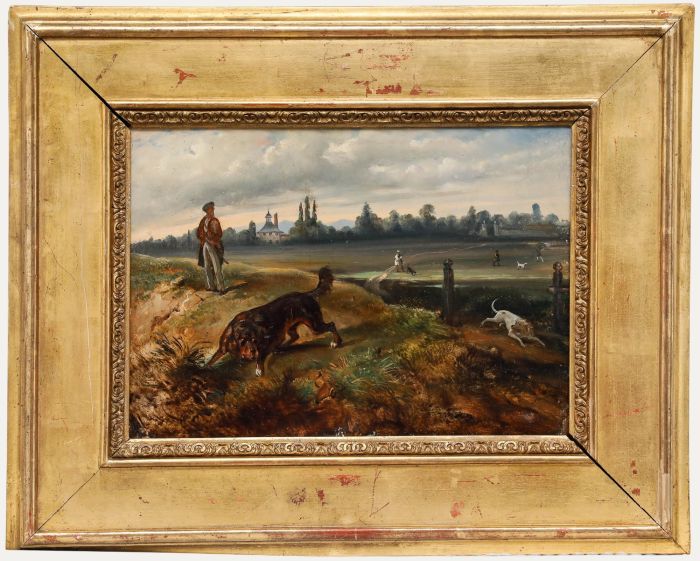 Framed Mid 19th Century Oil - Walking Guns