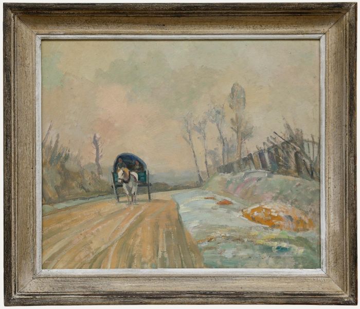 Mid 20th Century Oil - Off to Town in Early Morning Frost