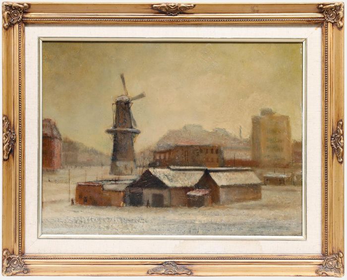 Continental School Early 20th Century Oil - The Windmill In Winter
