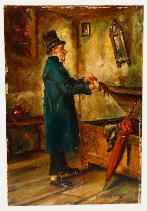 A. Durcak - Early 20th Century Oil, Man with Umbrella