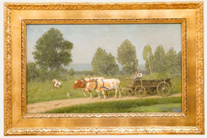 Wilhelm Hufmeier  - German School  1910 Oil, Cattle Cart