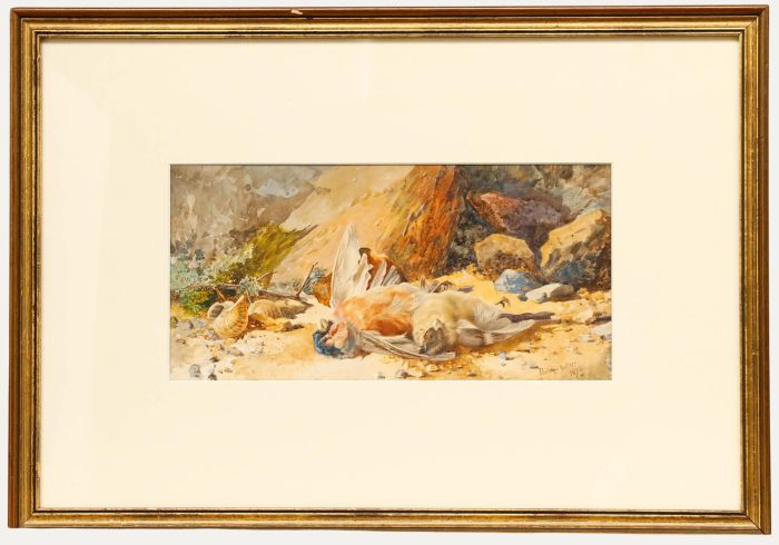 Pauline Walker - Framed 1874 Watercolour, Birds Among Snails