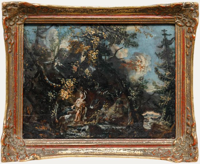 Naive Early 18th Century Oil - St John the Baptist in the Wilderness