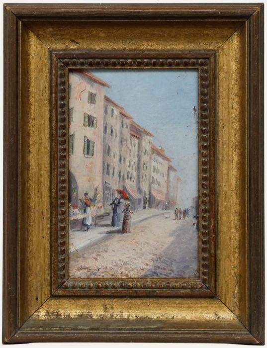 French School Early 20th Century Oil - Flower Seller in Menton