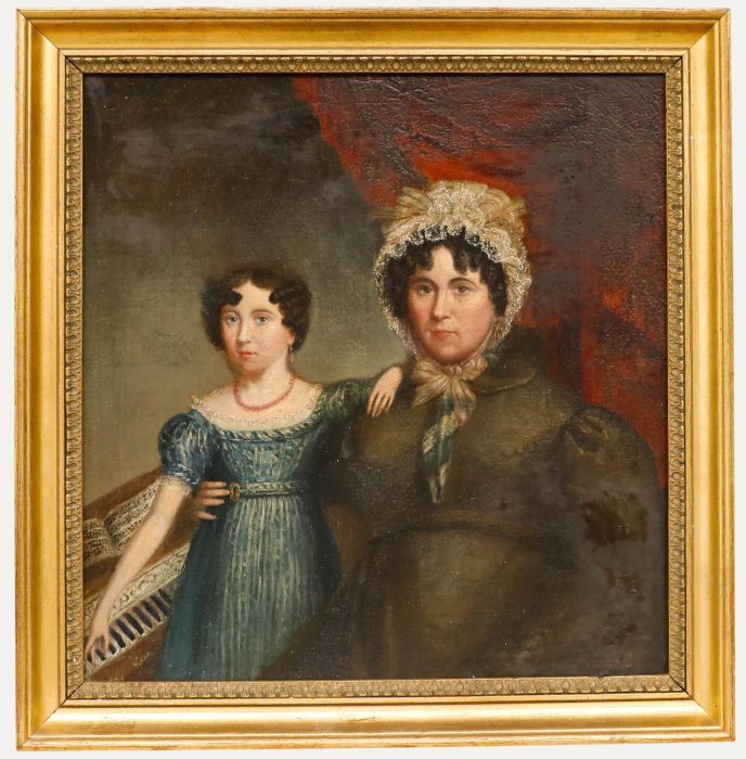Framed 19th Century Oil - Mother and Daughter by the Piano