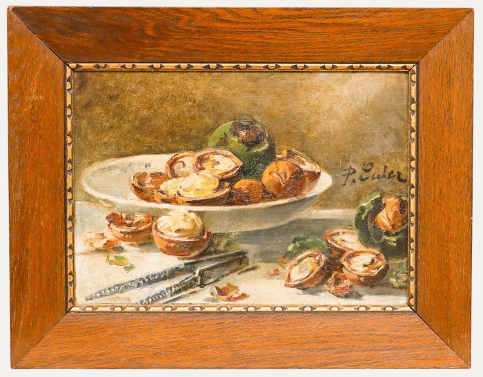 Pierre Nicolas Euler (1846-1915) - Framed Oil, Still Life of  Walnuts 