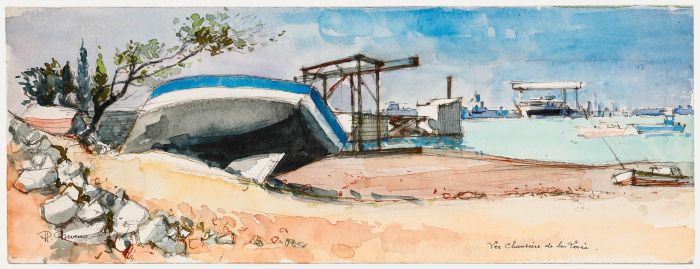 Pierre Neveu (b.1929) - Contemporary Watercolour, Loire Shipyard