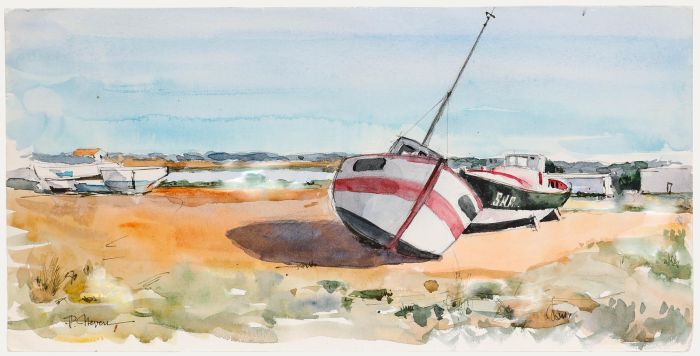 Pierre Neveu (b.1929) - Contemporary Watercolour, Boats in Noumentier