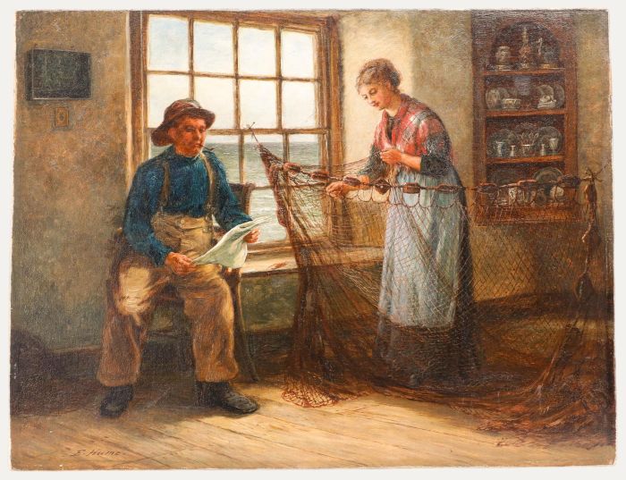 Edith Hume (1843-1906) - 19th Century Oil, Mending Nets