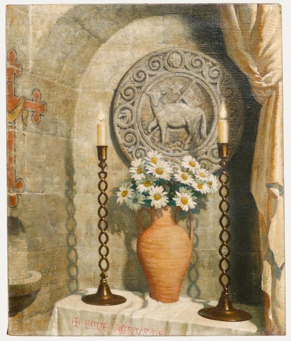 1942 Oil - Flowers In The Alcove