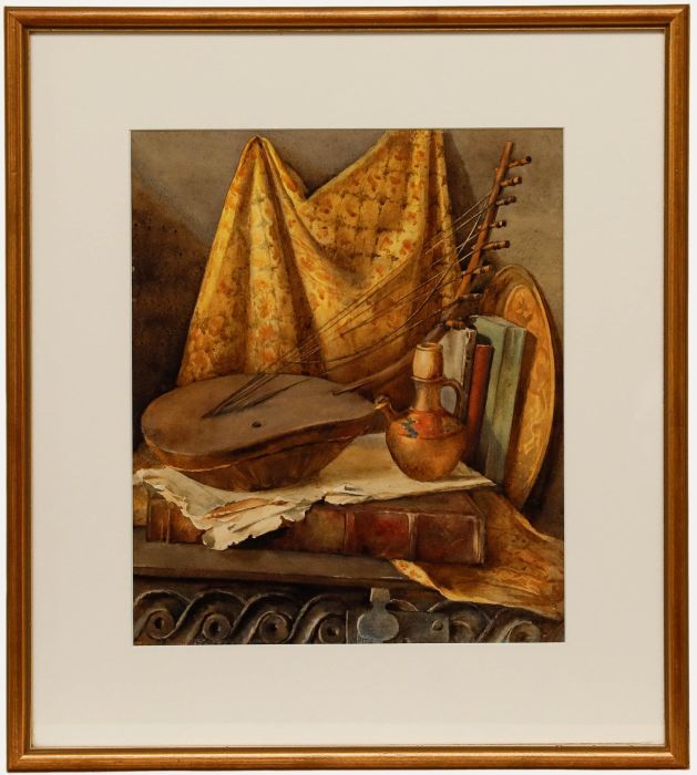 Frank J. Bowhill - Early 20th Century Watercolour, Still Life with Lute