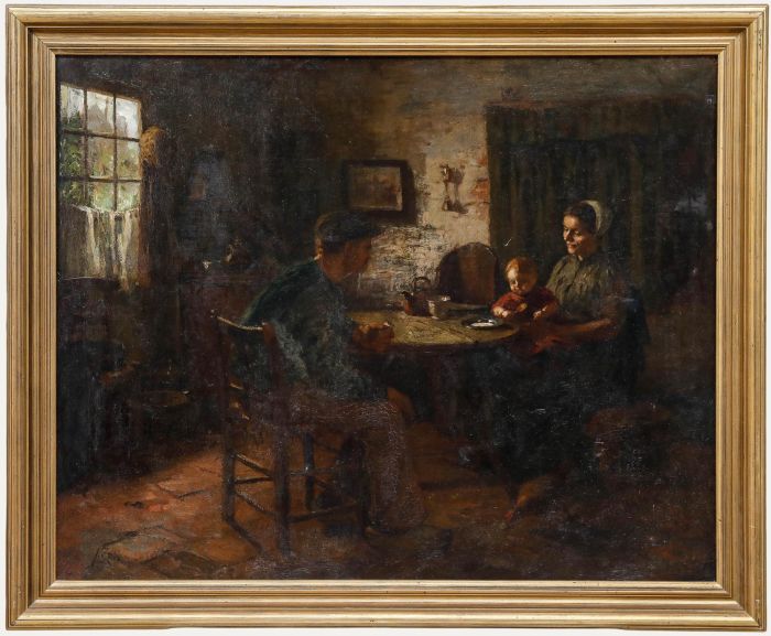  Jacques Zon (1872-1932) - Framed 1909 Oil, Gathered at the Table